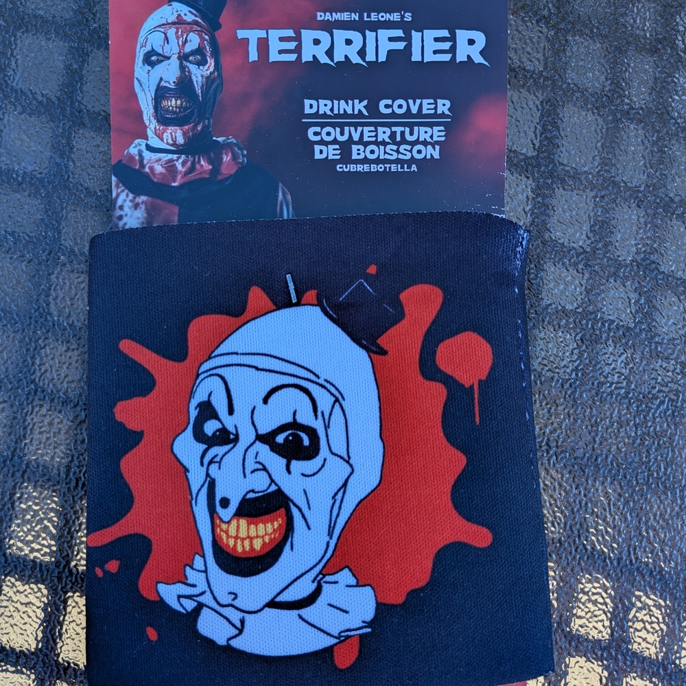 Terrifier Drink Cover with Clown Design